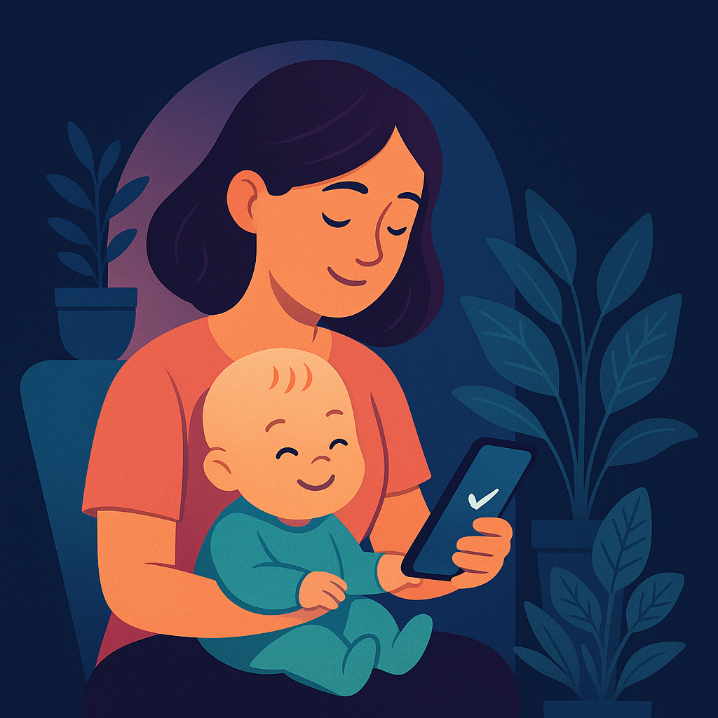 Mom using Babyloo app peacefully